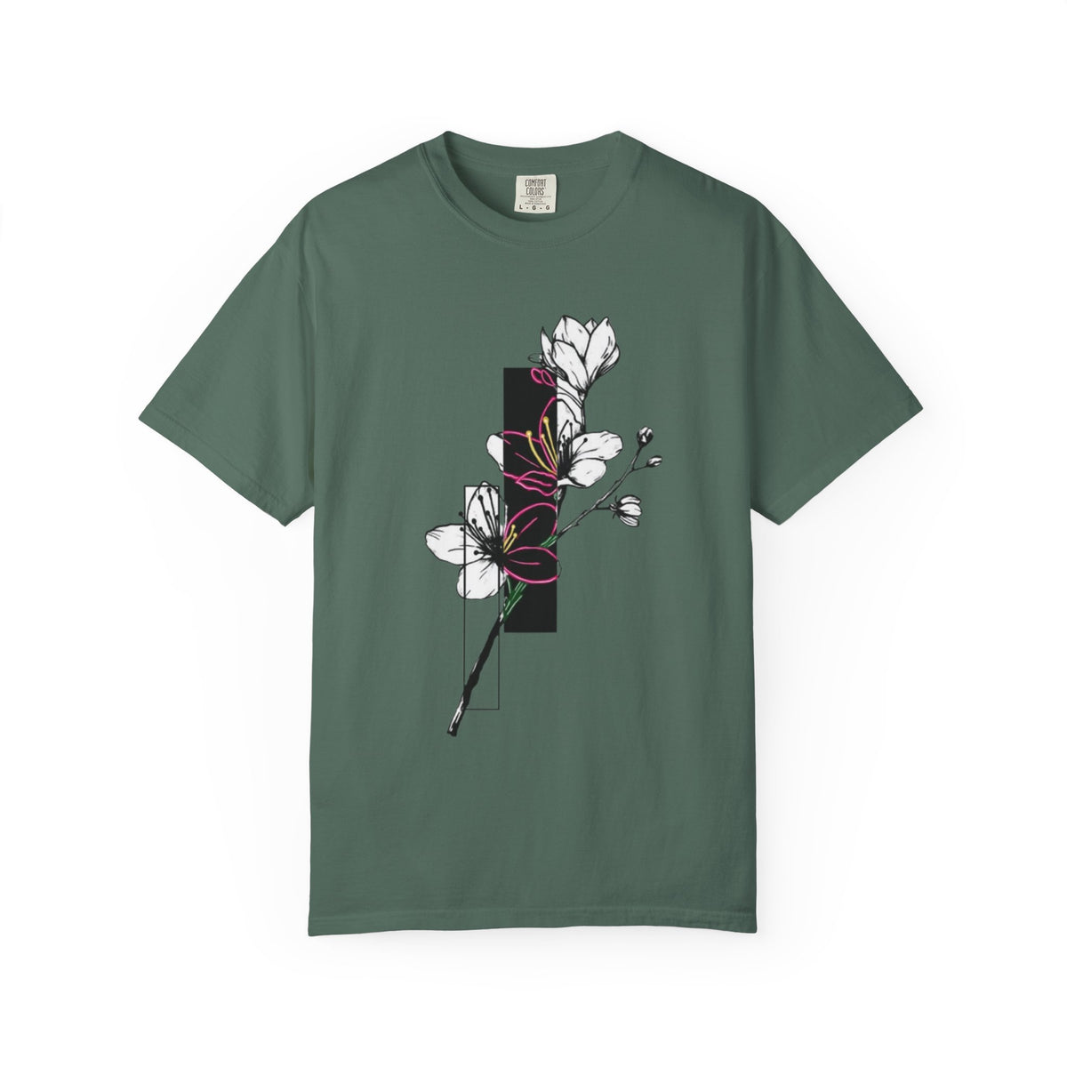 Floral Minimalist T-Shirt — Black Bar Magnolia Graphic