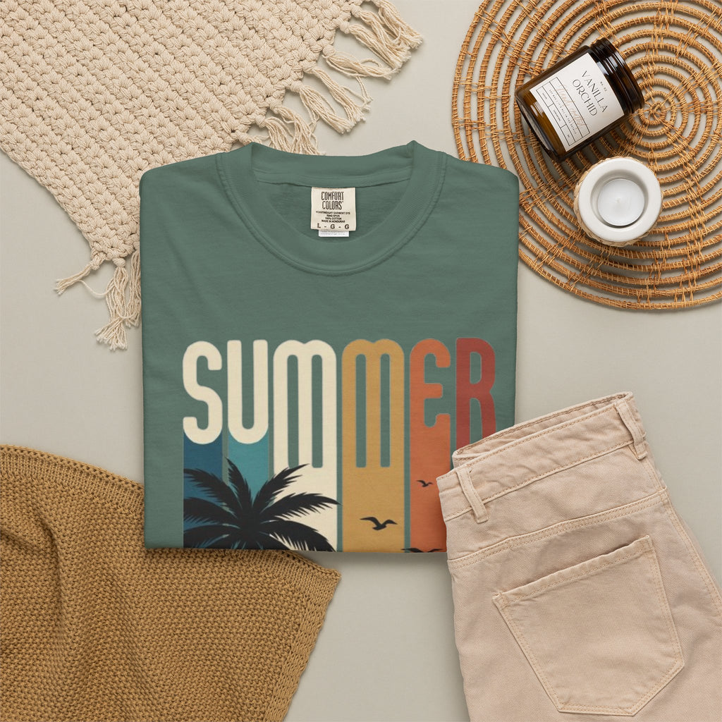 Summer Motorcycle Tee — Retro Palm Tree Beach Graphic T-Shirt