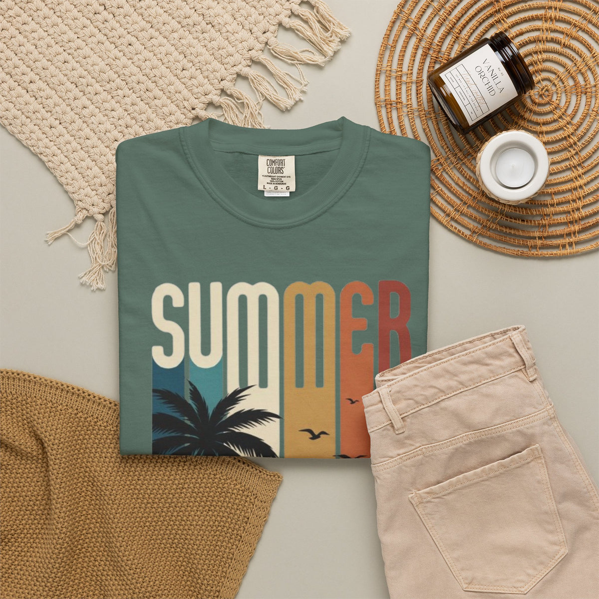 Summer Motorcycle Tee — Retro Palm Tree Beach Graphic T-Shirt