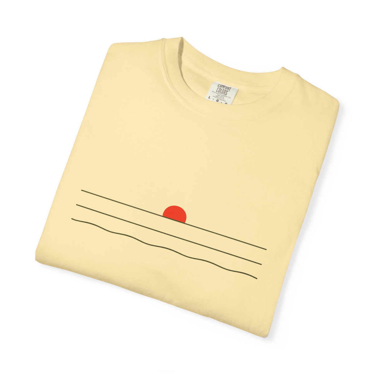 Sunset Minimalist T-Shirt — Red Sun Over Wavy Lines Tee