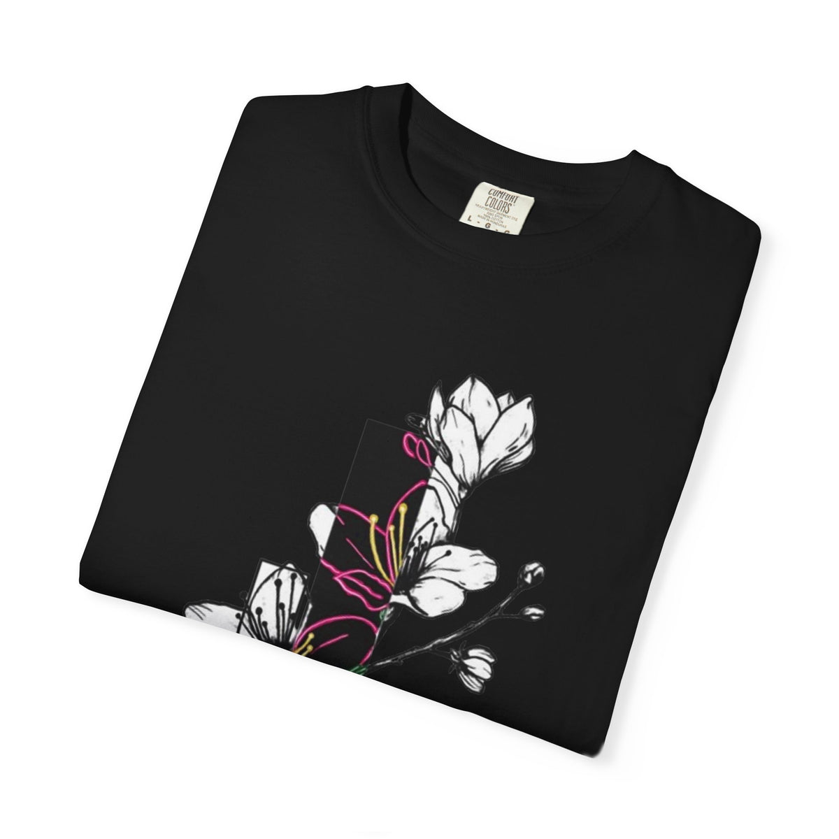 Floral Minimalist T-Shirt — Black Bar Magnolia Graphic