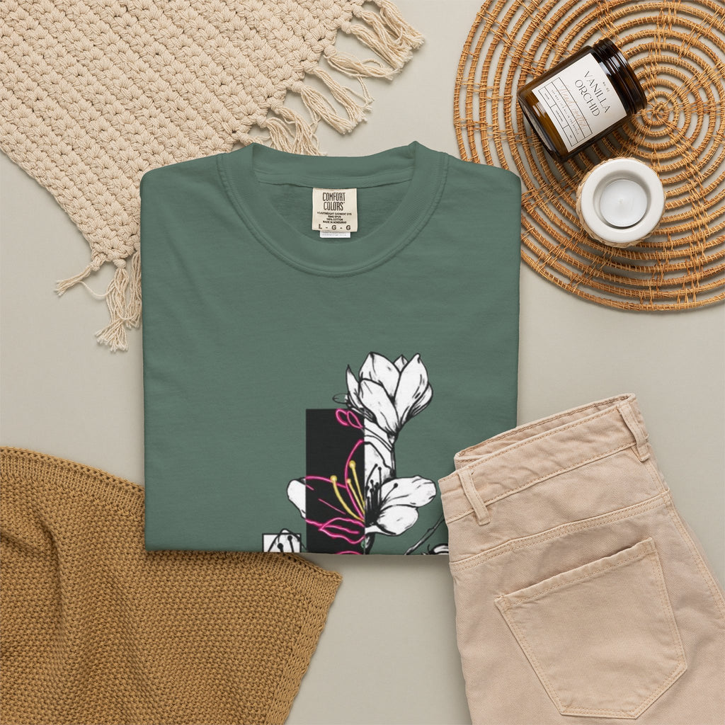 Floral Minimalist T-Shirt — Black Bar Magnolia Graphic