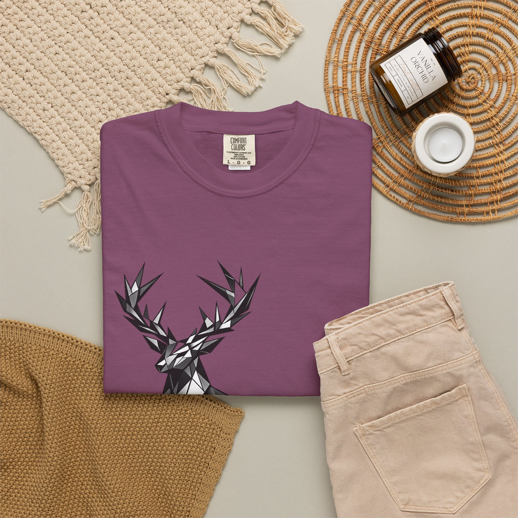 Geometric Stag T-Shirt — Black Polygon Deer Graphic Tee