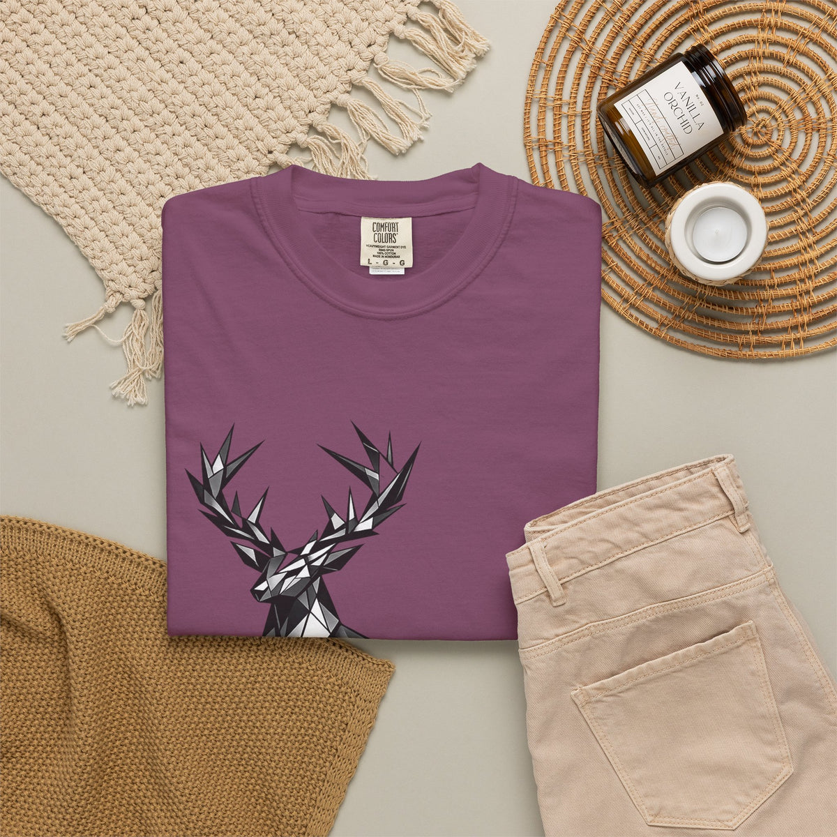 Geometric Stag T-Shirt — Black Polygon Deer Graphic Tee