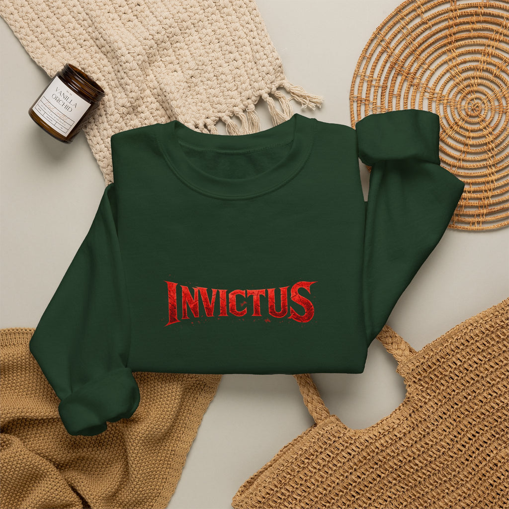 Invictus Crewneck Sweatshirt — Bold Red Script Pullover