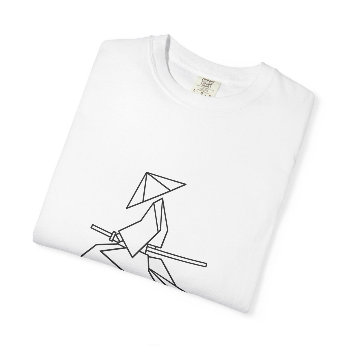 Samurai Line Art T-Shirt — Minimal Origami Swordsman Graphic Tee