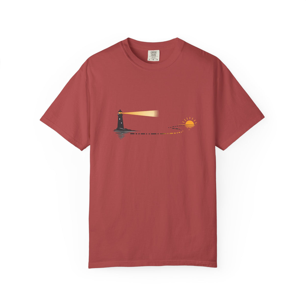 Lighthouse Sunset T-Shirt — Nautical Coastal Tee with Beacon Graphic