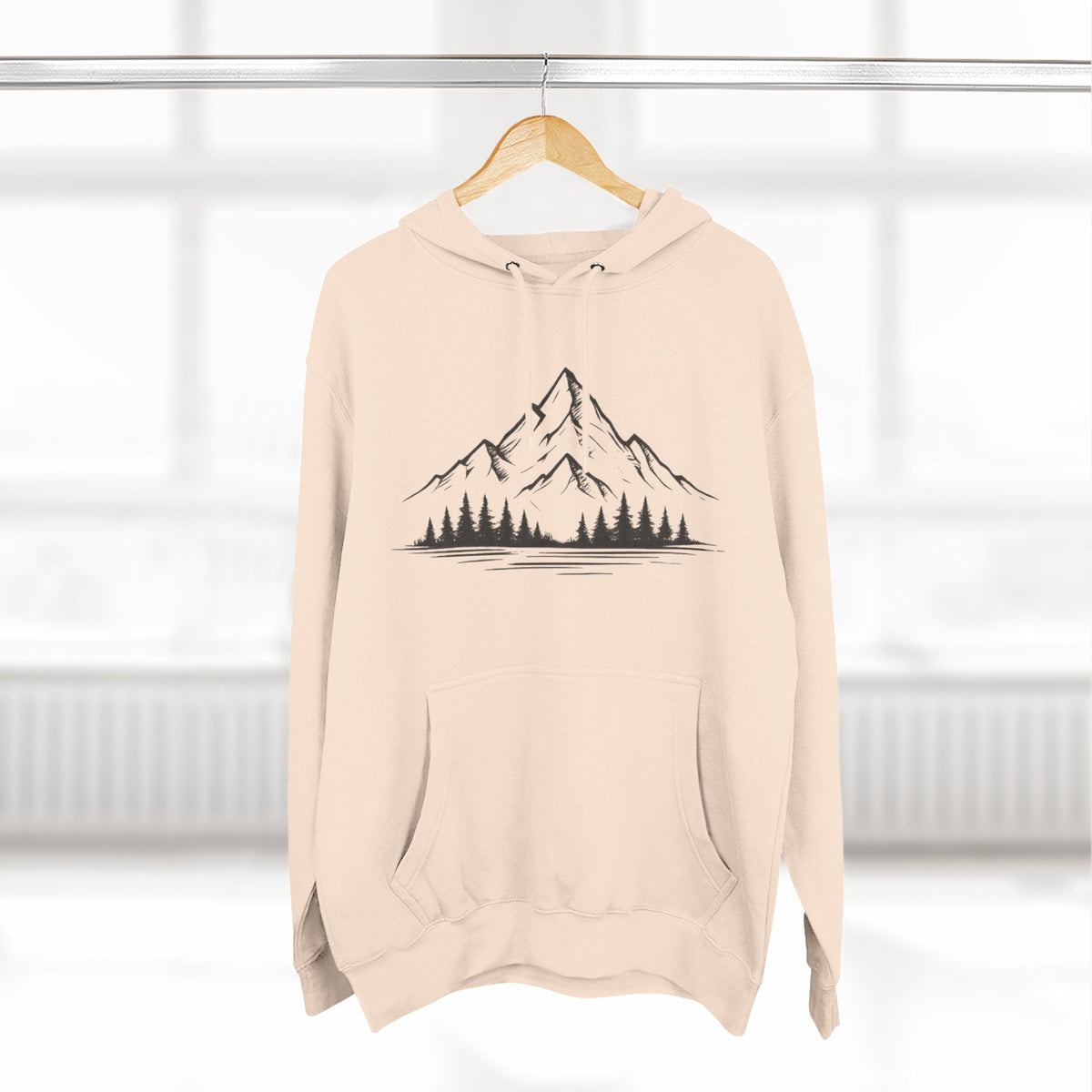 Mountain Pines Hoodie — Minimal Mountain & Forest Graphic Pullover