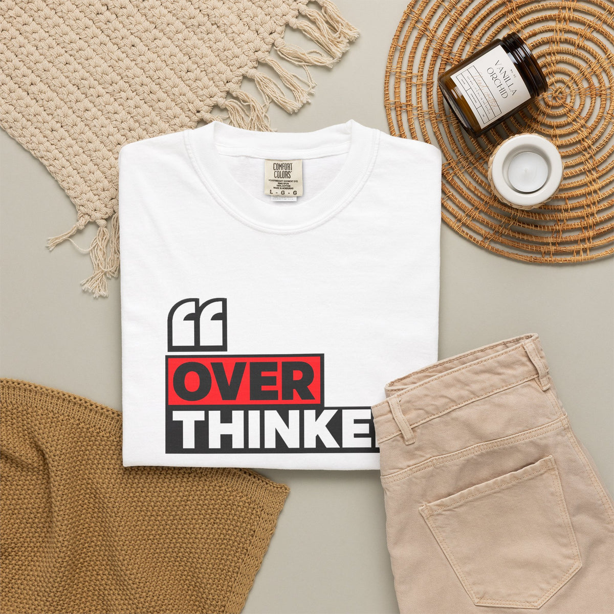 Overthinker Graphic T-Shirt — Bold Red & Black Text Tee